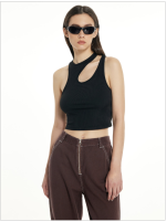 Cider K-POP Solid Asymmetrical Sleeveless Crop Topเสื้อครอปแขนกุดผู้หญิง เสื้อกล้ามครอปท็อปผู้หญิง เสื้อแฟชั่นผญ ลุคสตรีท