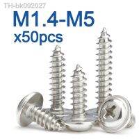 ☊♈⊙ 50pcs/lot M1.4 M1.7 M2 M2.6 M3 M3.5 M4 M5 304 Stainless Steel Cross PWA Phillips Pan Round Head With Washer Self-tapping Screw