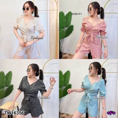 TW16356 Set 2 ชิ้น เสื้อทรงป้ายผูกโบว + กางเกงขาสั้น