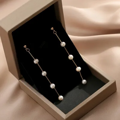 Pearl Drop Earrings Elegant Wedding Earrings Long Wedding Earrings Flower Rhinestone Earrings Female Moon Star Earrings