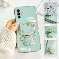 For Tecno Spark 8 Pro Mobile Phone Case Fashion Temperament Plating TPU Advanced Rotary Stand Makeup Mirror Hello Kitty Folding Mirror Stand Net Red New Couple Gift Soft Touch Anti slip Anti fall Protective Case