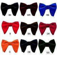 Mens Velvet Vintage Double Layer Pre-Tied Handmade Bow Tie Glitter Solid Color Tuxedo Big Oversized Adjustable Length Necktie Ties