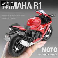 โมเดลรถแข่ง1:12อัลลอยด์ YAMAHA YZF โมเดลมอเตอร์ไซค์อัลลอยด์แบบหล่อจากถนนกีฬามอเตอร์ไซด์มีเสียงเบาสำหรับเด็กของเล่นของสะสมของขวัญ