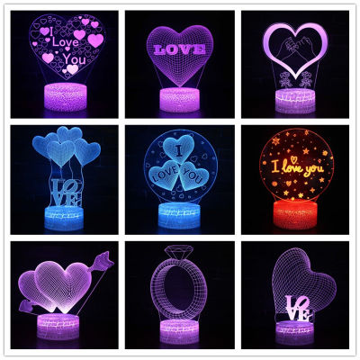 I LOVE YOU Heart-shaped Rose Valentines Day Series 3D LED Night Light Bedroom Decorative Lamp Birthday Party Wedding Decoration