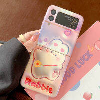 เคสโทรศัพท์3D ลายกระต่ายน่ารักดอกไม้แฟชั่นสำหรับ Samsung Z ฝาพับ3พับ4 5ก. บลูเรย์แบบแข็งพร้อมเคสหุ้มกันกระแทกจับแหวนใส่นิ้ว