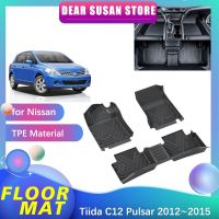 พรมปูพื้นรถยนต์สำหรับ Nissan Tiida C12พัลซาร์2012 ~ 2015กันน้ำชิ้นส่วนเท้าภายในแผ่นซับพรม TPE อุปกรณ์เสริมฝาครอบแบบกำหนดเอง