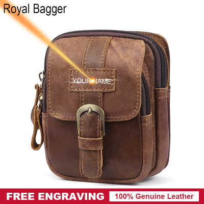 TOP☆Royal Bagger New Waist Packs For Men Genuine Cow Leather Fashion Phone Pouch Waist Strap Bags Pocket Casual Business Cool Purse Retro Style Wallets