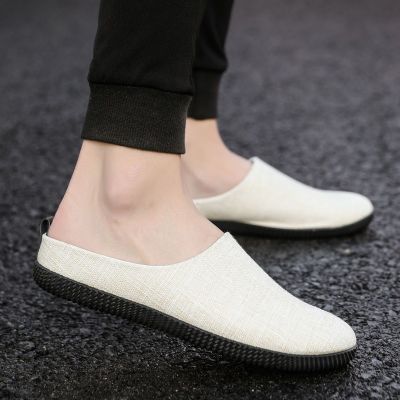 ◇☬✙ Men Linen Casual Half Loafers Flat Driving Shoes for Men