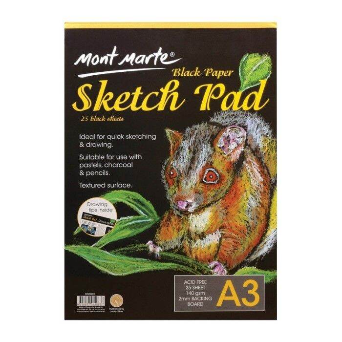 Mont Marte Black Paper Sketch Pad A3 Book Buku Gambar Sketsa Hitam