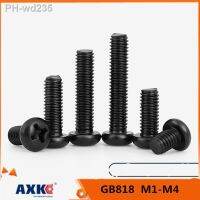 50pcs M1 M1.2 M1.4 M1.6 M2 M2.5 M3 M3.5 M4 GB818 Miniature Small Black Carbon Steel Cross Phillips Pan Round Head Screw Bolt