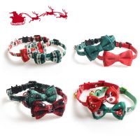 【CW】 2022 New Christmas Bowknot Cat Collar Breakaway Bow Tie Safety Buckle Necklace Elastic Adjustable Pet for Kitty Puppy