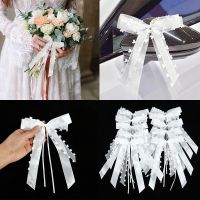 10Pcs White Ribbon Bowk Wedding Car Bowknot DIY Gift Wrap Ribbon Bows Romantic Wedding Birthday Party Chair Favors Decorations