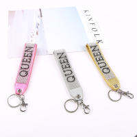 WeSparking คล้องสายหนังพวงกุญแจอุปกรณ์เสริมผู้หญิงวัยรุ่น Cool Stuff Key Chain Bling Letter Queen จัดส่งฟรี Gift