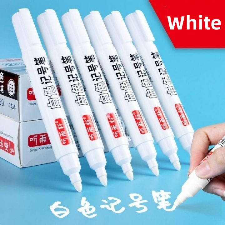 ปากกามาร์กเกอร์สีขาวกันน้ำพลาสติกปากกาเจลการเขียน-graffiti-sketching-markers-เครื่องเขียนโน้ตบุ๊คสำหรับโลหะ-yrrey