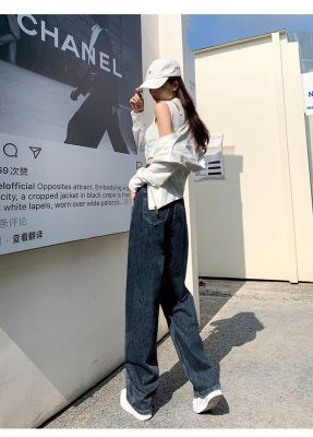 กางเกงยีนส์ขาเอวสูงกางเกงผู้หญิงกางเกงเสื้อผ้าผู้หญิงกางเกงขายาว MODE Korea กางเกงยีนส์ขาบาน
