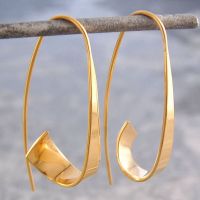 Minimalist Long Hook Spiral Hoop Earrings for Women Jewelry Fashion Gold Silver Color Geometric Metal Statement Earring