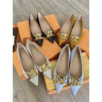 2023 new new pointed toe large gold buckle shoes