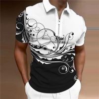 2023 Summer MenS Polo Shirt Zipper Polo Flower Print Outdoor Street Short Sleeve Zipper Print Fashion Designer Casual Breathabl