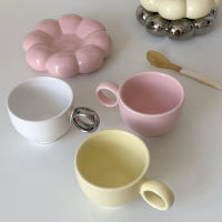 Cuife Nordic Pink Flower Ceramic Coffee Cup Saucer Reusable Creative Home Decorative Cup Breakfast Drinking Latte Tea Cup Set