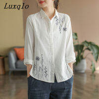 Luxqlo เสื้อแขนยาวหลวมเรียบง่ายขนาดใหญ่ลำลองใหม่เสื้อคอตตอนเสื้ออเนกประสงค์ฤดูใบไม้ร่วง