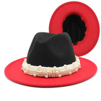 ผ้าฝ้ายพิมพ์บนหมวกที่มีสีดำด้านล่างมุกเย็บปะติดปะต่อกันแจ๊ส Fedora หมวกคริสตจักรชุดสำหรับผู้หญิงผู้ชายแฟชั่นสุภาพสตรีแต่งงานหมวก