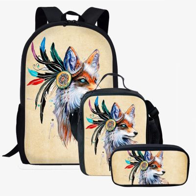 Creative Fashion Cartoon Funny Indian animal 3D Print 3pcs/Set pupil School Bags Laptop Daypack Backpack Lunch bag Pencil Case