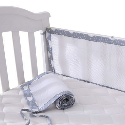 2PcsSet Breathable Mesh Baby Crib Bumpers Collision Pads Half Around Baby Crib Liner Bedding Cotton Printing Mesh Safety Rails
