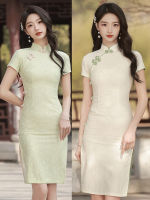 ฤดูใบไม้ผลิคอจีนชีฟอง Cheongsam เด็กสาวแยกจีนปุ่มทำด้วยมือ Qipao ชุดราตรี