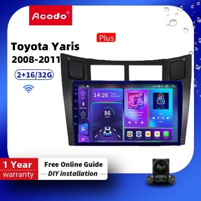 Acodo Android 12 9 นิ้วเครื่องเล่นวิดีโอมัลติมีเดียสำหรับรถยนต์ Toyota Yaris 2008-2011 android auto Carplay ระบบนำทาง gps 2 din carplay สเตอริโอ IPS หน้าจอสัมผัสไร้สาย FM บลูทูธวิทยุติดรถยนต์ Headunit
