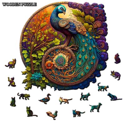 Adult Animal Wooden Puzzles Round Peacock and Bird Wooden Puzzle Childrens Puzzle Toy Festival Gift A3 A4 A5 Multi Size Puzzle