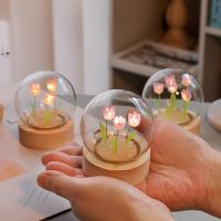 Tulip Flower Night Light With Glass Cover Handmade DIY Bedside Light LED Night Lamp Table Desk Lamp Bedroom Decor USB Mood Light Night Lights