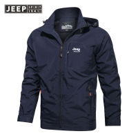 JEEP SPIRIT แจ็คเก็ตมีฮู้ดปีนเขาชายเสื้อแจ็คเก็ตลำลองกันลมกลางแจ้งขนาดใหญ่เสื้อแจ็คเก็ตผู้ชาย