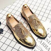 HOT★พู่ฤดูใบไม้ผลิรองเท้าบุรุษ Golden ไนท์คลับรองเท้า Loafers บุรุษรองเท้า Slip-On Comfort รองเท้าหนังส้นสูงรองเท้า