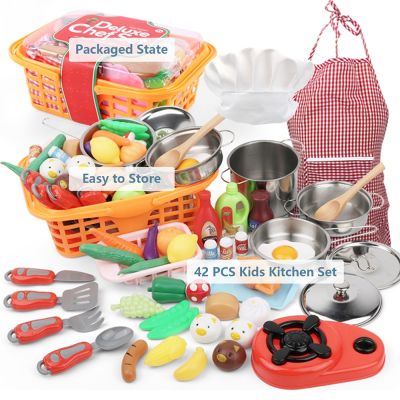 42 PCS Pretend Play Kitchen Toy Children Chef Role Playset Cooking Set Educational Gift for Toddlers Kids Girls Boys