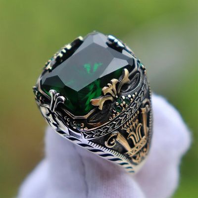 New Inlaid Emerald Men 39;s Luxury Ring Personality Retro Domineering Personality Ring To Attend The Banquet Party Jewelry