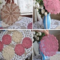 4PCSLOT 6"(15CM) Pink Placemat Crocheted Doilies French Country Doliy Handmade Crochet Lace Cupmat