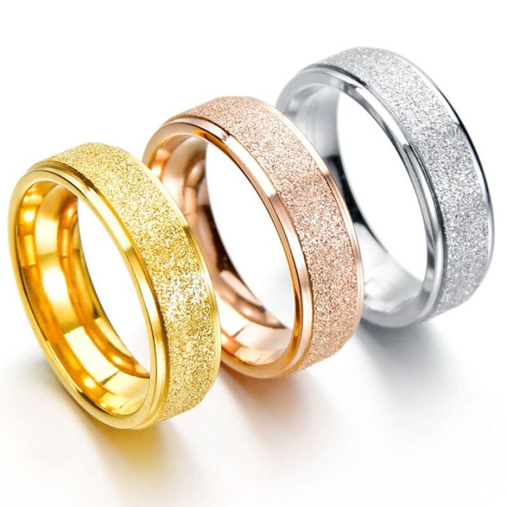 แหวนกุหลาบทองแหวนเหล็กไทเทเนียมแหวนเหล็ก6มม-สีเงินแหวนชุบหมั้นแต่งงานสำหรับผู้ชายผู้หญิง