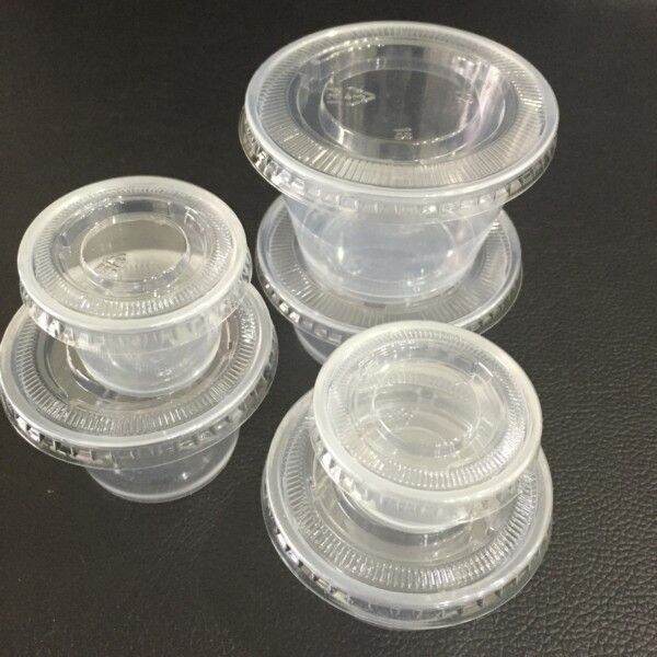 【READY STOCK】 100pcs Clear sauce cups with lids 1.5oz 2.5oz 3.5oz ...