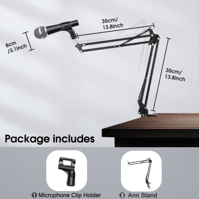 Mic Boom Desk Arm Stand with Phone Holder, Boom Suspension Stand Adapter Clip for Microphone Smartphone Tablet Ring Light