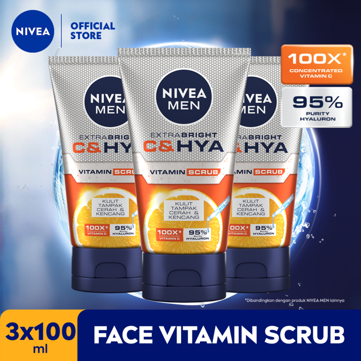 NIVEA MEN Extra Bright C&HYA Vitamin Face Scrub 100ml Triplepack