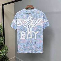 Boy London อังกฤษแท้ใหม่แขนสั้น2023SS สีฟ้าอ่อน,เสื้อยืดพิมพ์ลายเต็มตัวสำหรับผู้ชายและผู้หญิงสไตล์เดียวกันผ้าฝ้ายคอกลมหลวมแขนครึ่ง