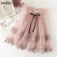 [NNJXD]Princess Girl Dress Floral Printed Tulle Children Tutu Lace Baby Kids Clothes