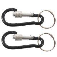 2X 6 cm Long Black Aluminum Alloy Screw Locking Split Ring Keyring Carabiner Hook