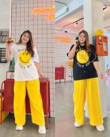 ชุดเข้าเซ็ท สมาย ชุดเซ็ท เสื้อยืดคอกลมแขนสั้น  PLUSSIZE สกรีนลาย GANNI SMILE HOTEL ลายสวย ชัด น่ารักสุดๆ