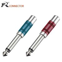 4PCS Nickel plating RCA Jack Audio Connector 6.35mm Mono Plug to rca Speaker Adapter with Luxury Quality Blue &amp; Red in 1pair