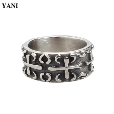 แหวนเหล็กไททาเนียมสำหรับผู้ชายและผู้หญิงไม้กางเขนแบบย้อนยุคแหวนหินพังค์แหวนหาง