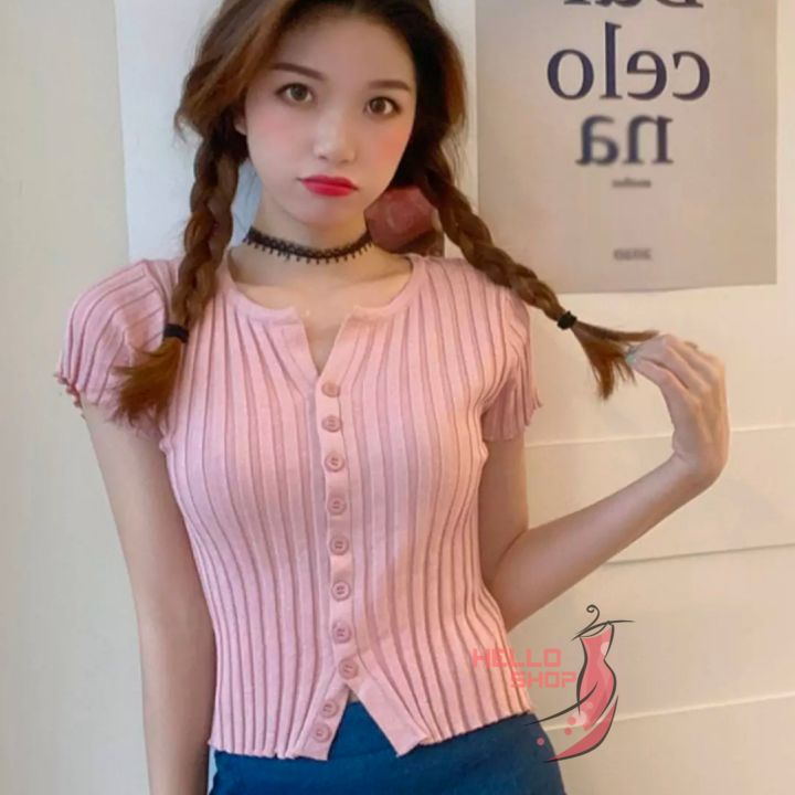 Helloshop Atasan Wanita Rajut Blouse Crop Top Import Baju Fashion