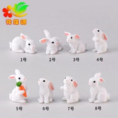 Cute little white rabbit simulation animal model furnishing articles furnishing articles miniature mini rabbit micro landscape a set of eight models