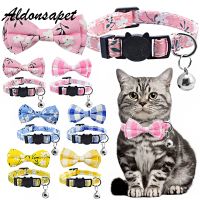 【CW】 Lovely Bow Knot Cat Collar Bell Breakaway Safety Adjustable Cat Necklace Cute Print Bow Tie Kitten Cat Collar Pet Accessories