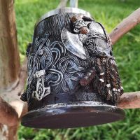 Vikings Warrior Style Stainless Steel Danegeld Tankard Mug Medieval Pirate Large Double Layer Drinking Beer Cup Vintage Ornament